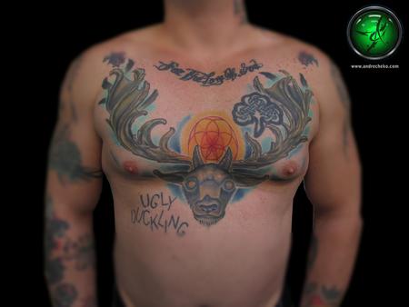 Tattoos - Stag head color chest tattoo - 75730